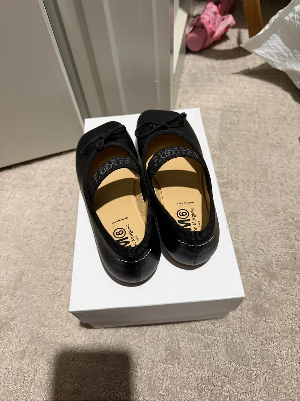 Maison Martin Margiela Black Kids Mary Jane Ballet Flats with Logo Strap